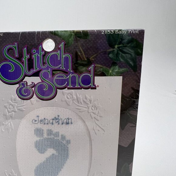 STITCH & SEND Cross Stitch Kit Baby Footprint 2153 Mailer Card Shower Gift NIP - Picture 3 of 4